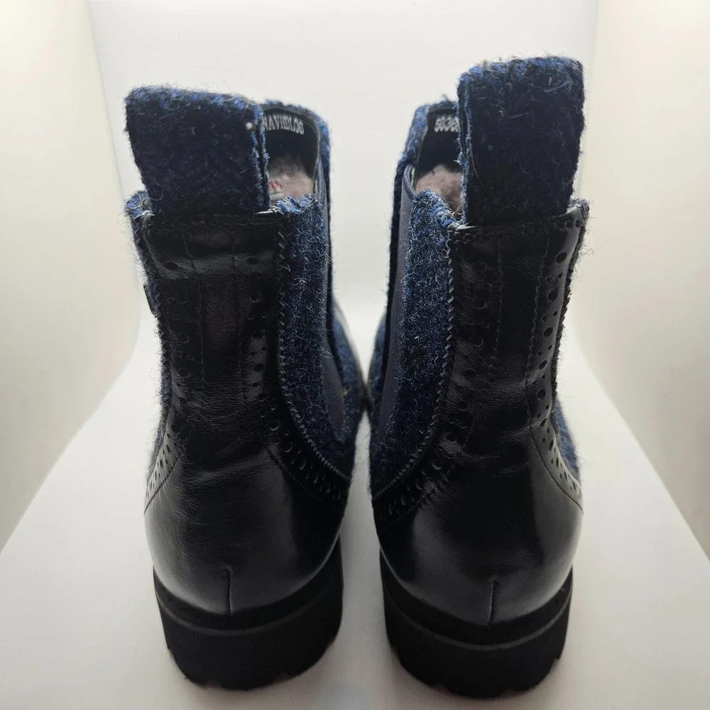 Johnston & Murphy Islander Chelsea Boots Women's 6 Black Leather Blue Tweed SZ 6